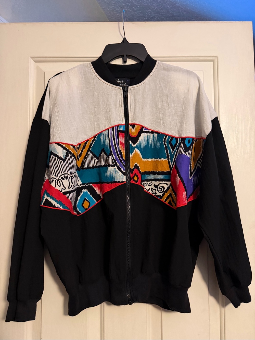 Women’s Colorblock Zip-Front Bomber Jacket - Black/Multicolor